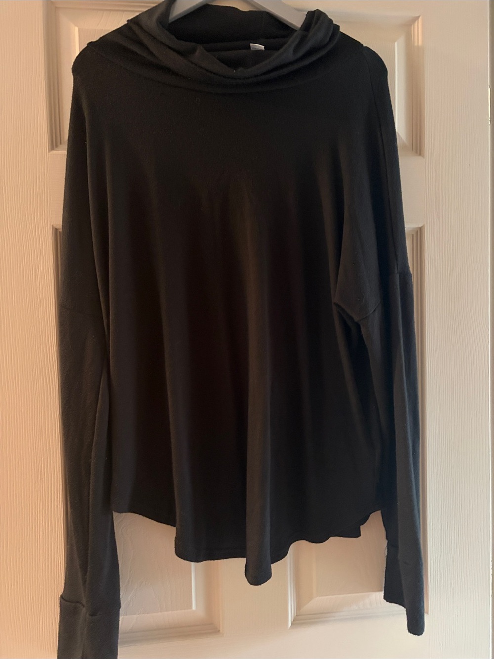 Revamped Black Long-Sleeve Draped Cowl Neck Top